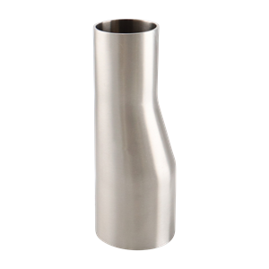 Eccentric reducer, 2-inch by 1.5-inch butt-weld, made of 316L stainless steel, 5.25-inch overall length, with 20RA internal finish and 32RA external finish, SF1 compliant.
