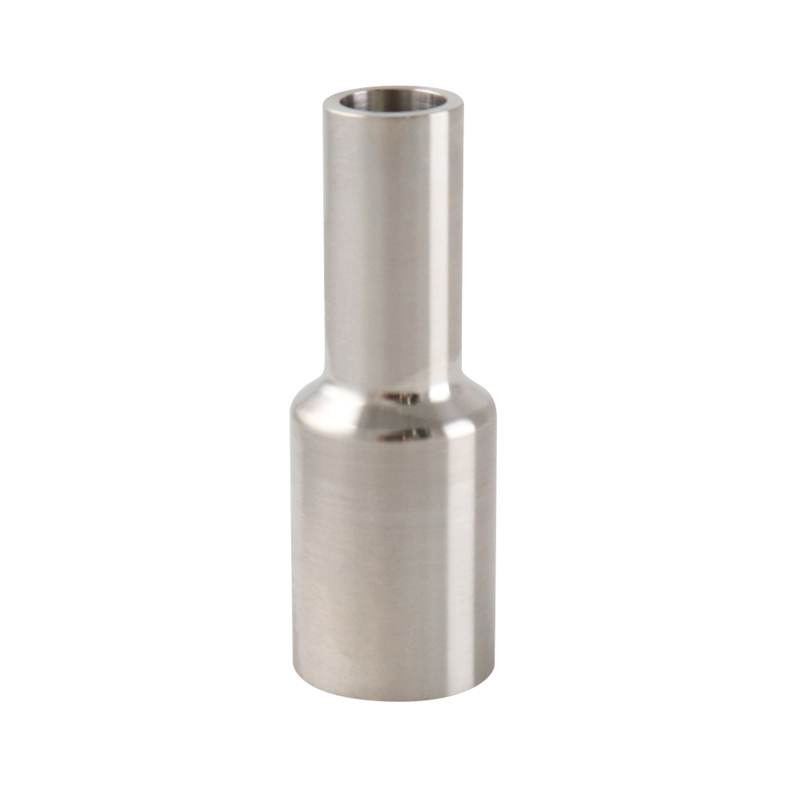 Concentric Reducer, 0.75-inch x 0.5-inch, Tri-Clamp to Butt Weld connection, made of 316L stainless steel, 2.625 inches long, 20RA internal surface finish, 32RA external finish, SF1 BPE compliant.