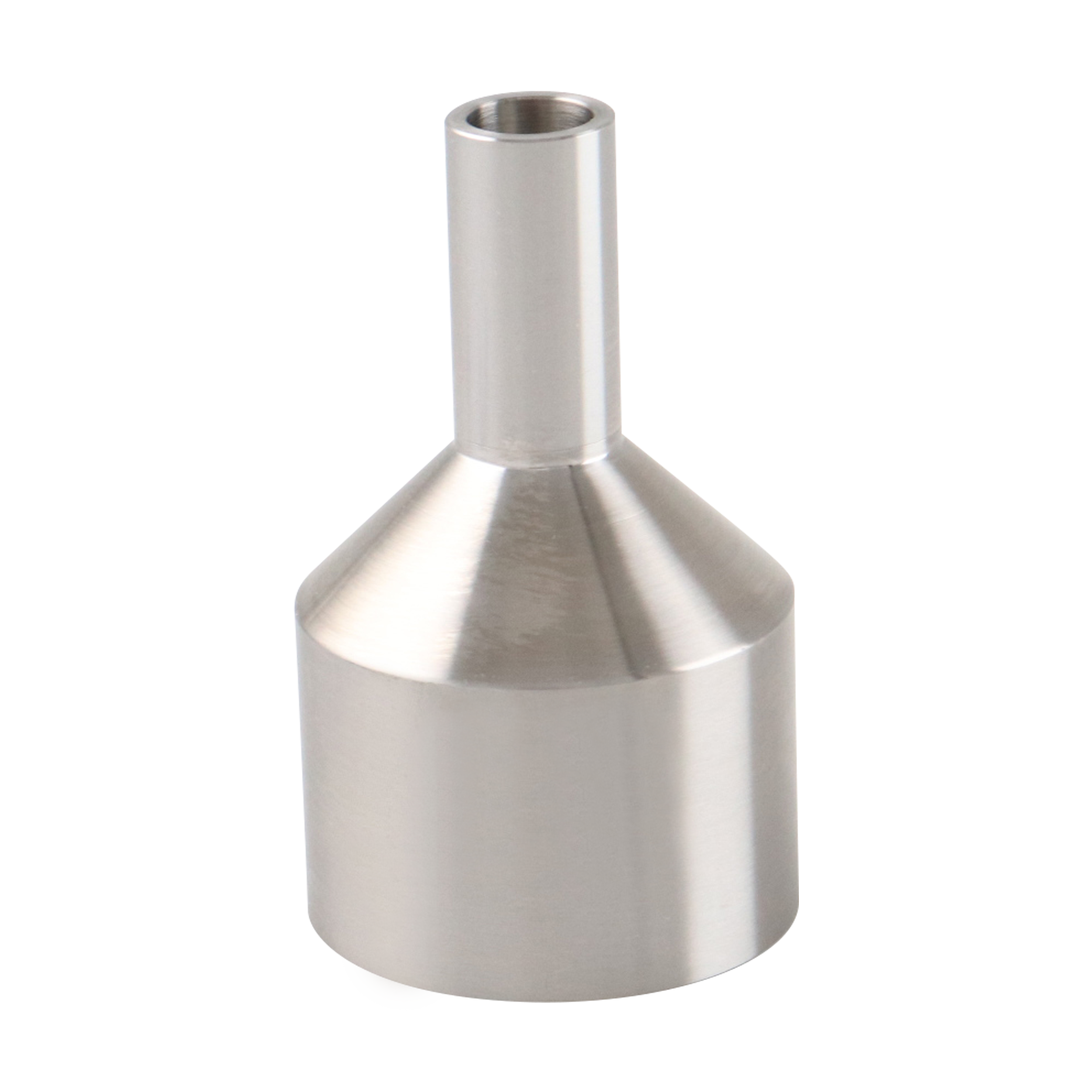 Concentric reducer with 1.5-inch by 0.5-inch butt weld connections, made from 316L stainless steel, 3-inch overall length, with a 20RA internal and 32RA outer surface finish, SF1 BPE compliant.