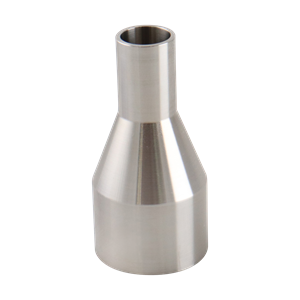 concentric reducer, 1.5-inch x 0.75-inch butt-weld, made from 316L stainless steel, with 3-inch overall length, 20RA interior, and 32RA exterior surface finish, SF1 BPE compliant