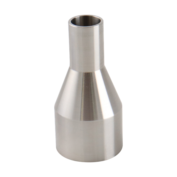 concentric reducer, 1.5-inch x 0.75-inch butt-weld, made from 316L stainless steel, with 3-inch overall length, 20RA interior, and 32RA exterior surface finish, SF1 BPE compliant