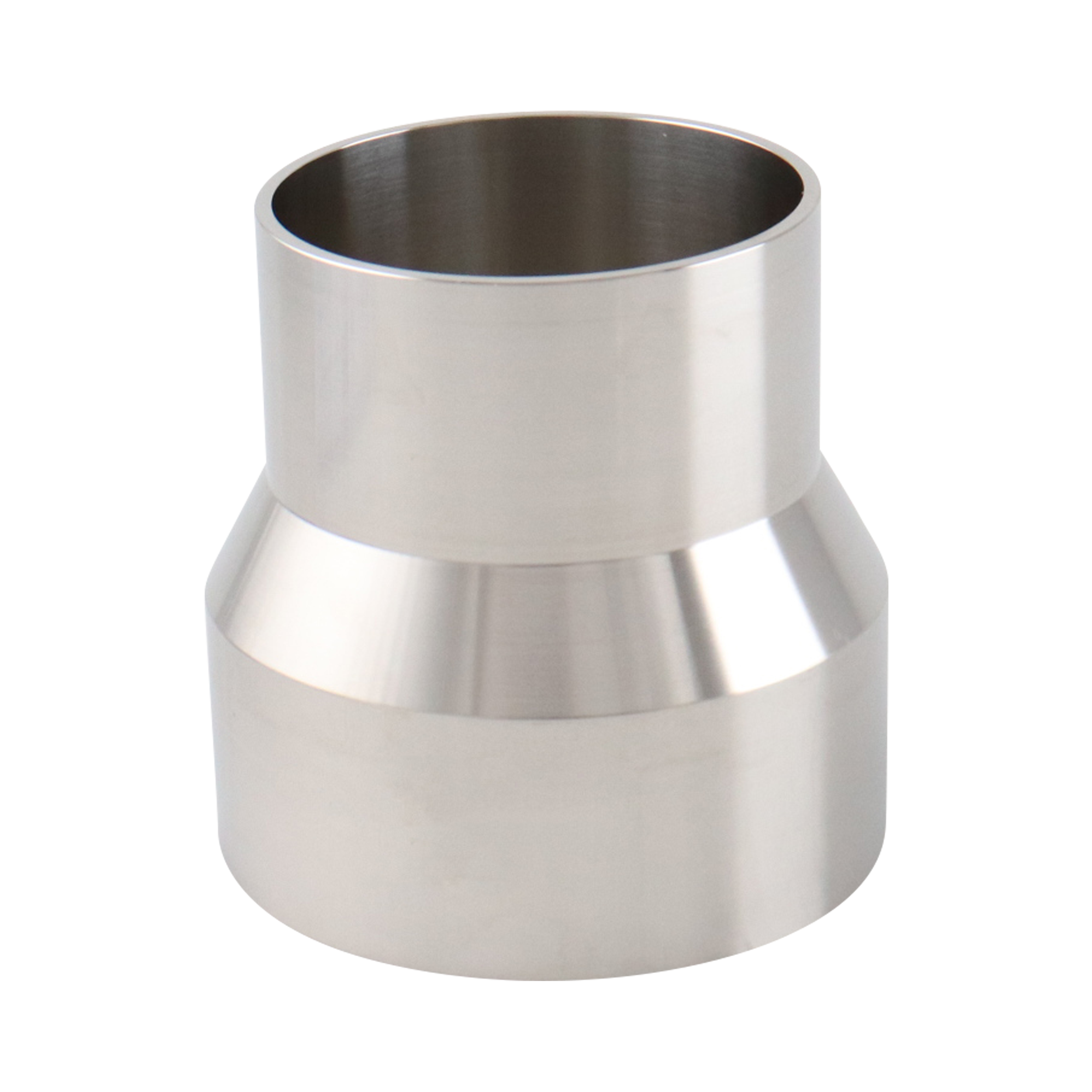 concentric reducer, 2.5-inch x 2-inch butt-weld, made from 316L stainless steel, with 2.5-inch overall length, 20RA interior and 32RA exterior surface finish, SF1 BPE compliant