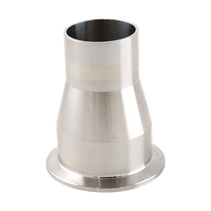 concentric reducer, 2-inch x 1.5-inch Tri-Clamp to butt-weld, made from 316L stainless steel, with 3-inch overall length, 20RA interior and 32RA exterior surface finish, SF1 BPE compliant
