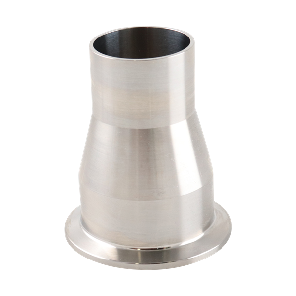 concentric reducer, 2-inch x 1.5-inch Tri-Clamp to butt-weld, made from 316L stainless steel, with 3-inch overall length, 20RA interior and 32RA exterior surface finish, SF1 BPE compliant
