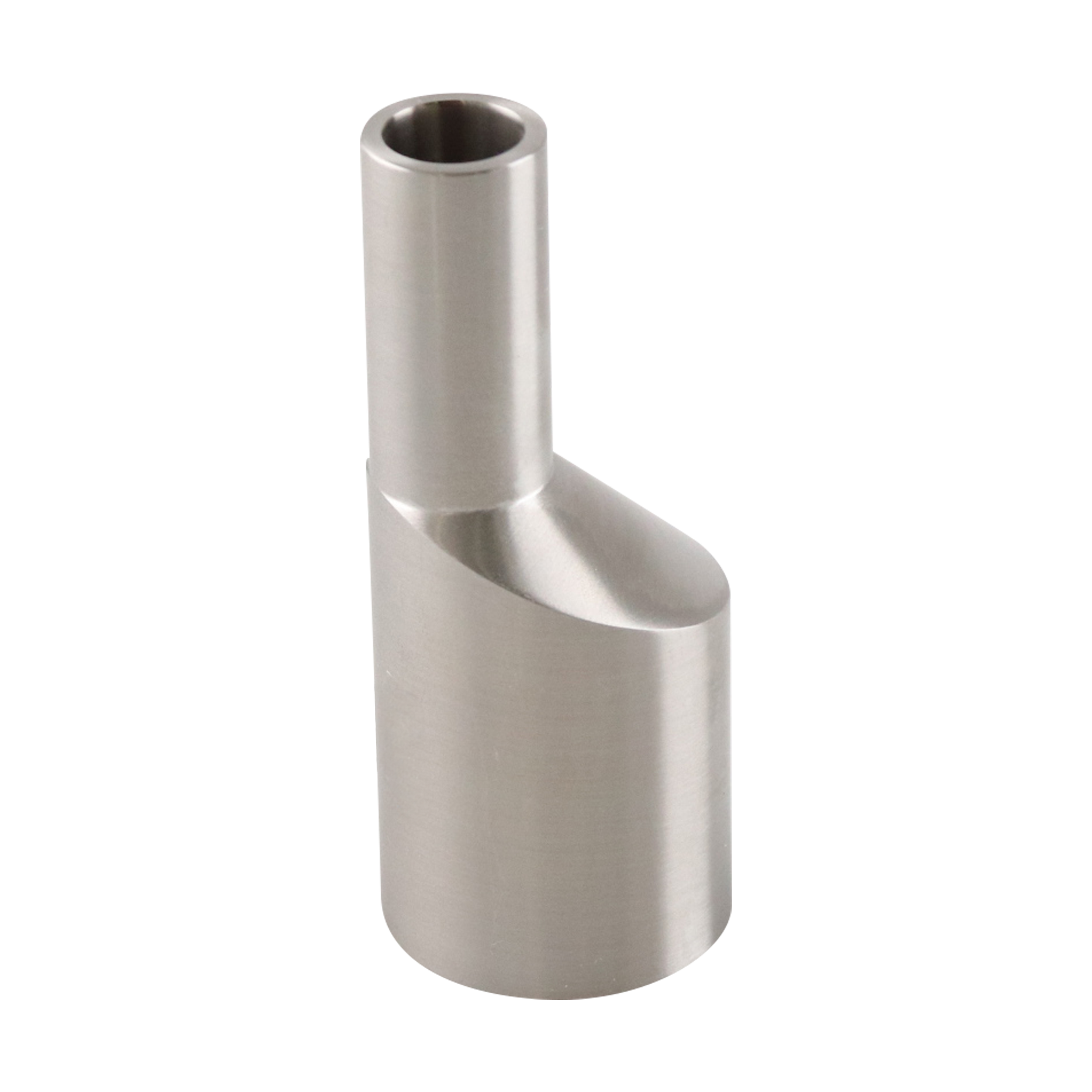 eccentric reducer, 1-inch x 0.5-inch butt-weld, made from 316L stainless steel, with 2.5-inch overall length, 20RA interior and 32RA exterior surface finish, SF1 BPE compliant
