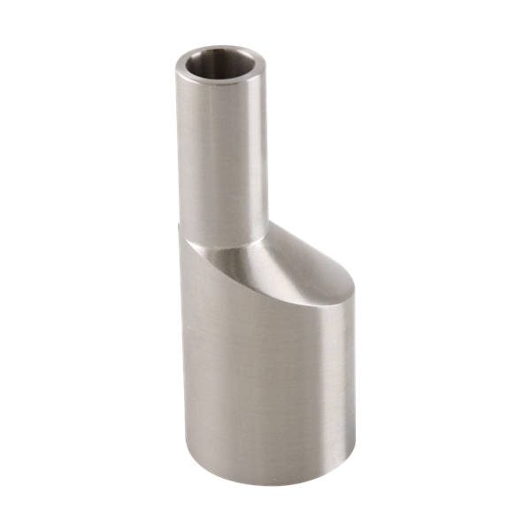 eccentric reducer, 1-inch x 0.5-inch butt-weld, made from 316L stainless steel, with 2.5-inch overall length, 20RA interior and 32RA exterior surface finish, SF1 BPE compliant