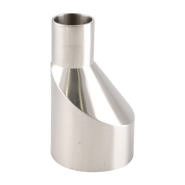 eccentric reducer, 2-inch x 1-inch butt-weld, made from 316L stainless steel, with 3.375-inch overall length, 20RA interior, and 32RA exterior surface finish, SF1 BPE compliant
