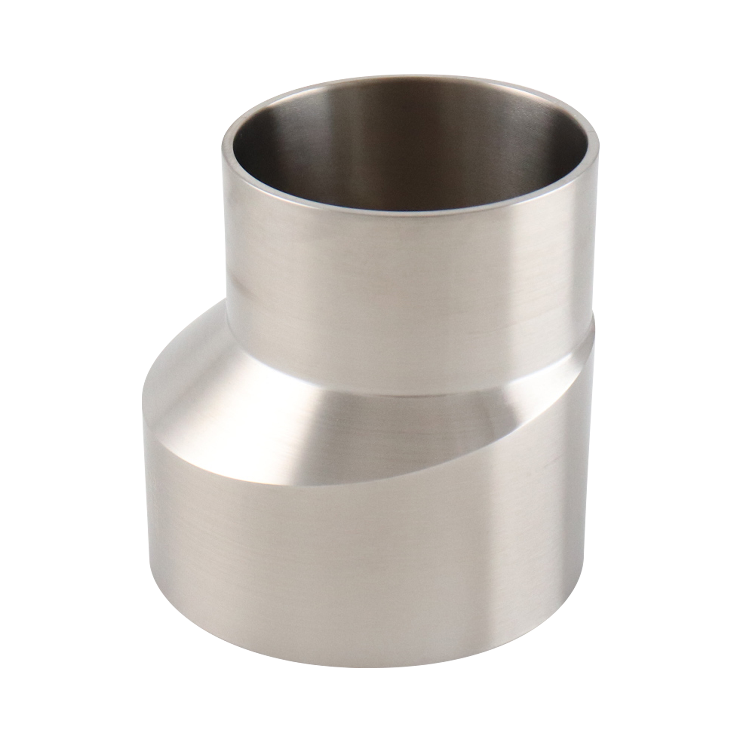 Eccentric reducer, 2.5-inch by 1.5-inch butt-weld, constructed from 316L stainless steel, 3.375-inch overall length, 20RA internal and 32RA external finish, SF1 compliant.
