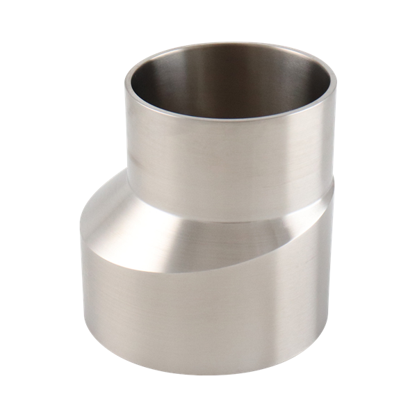 Eccentric reducer, 2.5-inch by 1.5-inch butt-weld, constructed from 316L stainless steel, 3.375-inch overall length, 20RA internal and 32RA external finish, SF1 compliant.
