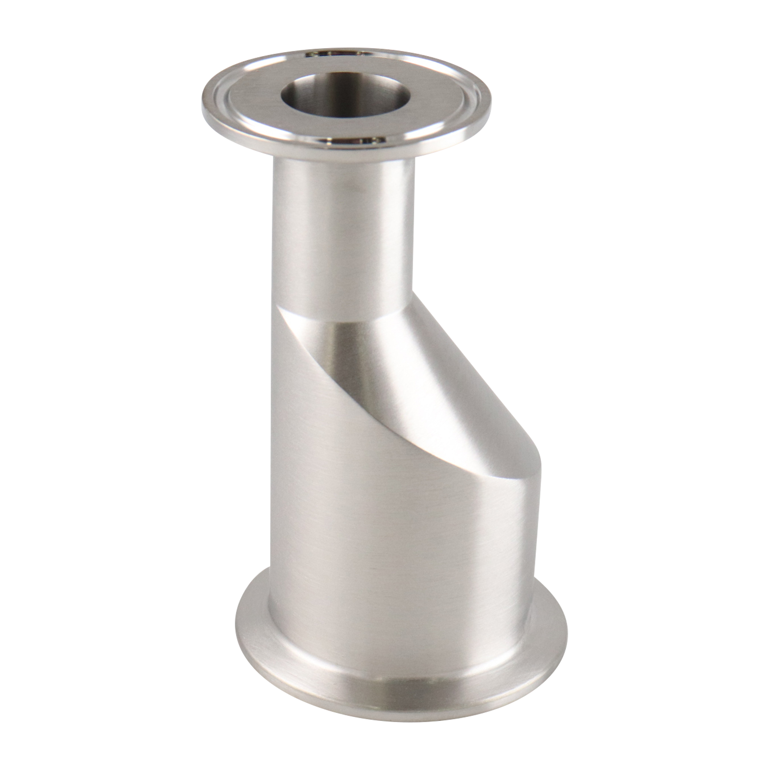 Eccentric reducer 2x1 tri-clamp 316L 4.375" OAL with 20Ra inner diameter 32Ra outer diameter BPE SF1 finish