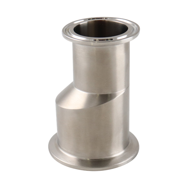 Eccentric reducer with a 2-inch by 1.5-inch tri-clamp connection, made of 316L stainless steel, 3.5 inches in overall length, with a 20RA inner diameter finish and 32RA outer diameter finish, SF1 BPE compliant.