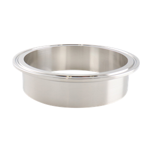 4-inch Tri-Clamp ferrule, made from 304 stainless steel, with 1.125-inch overall length and 32RA interior and exterior surface finish
