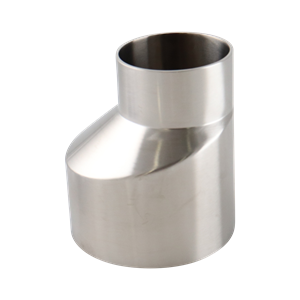 eccentric reducer, 3-inch x 2-inch butt-weld, made from 316L stainless steel, with 3.375-inch overall length, 20RA interior, and 32RA exterior surface finish, SF1 BPE compliant
