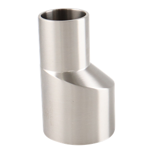 eccentric reducer, 1.5-inch x 1-inch butt-weld, made from 316L stainless steel, with 2.5-inch overall length, 20RA interior, and 32RA exterior surface finish, SF1 BPE compliant