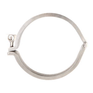 Clamp, heavy-duty two-piece design for a 10-inch tri-clamp connection, double pin style, made of 304 stainless steel.
