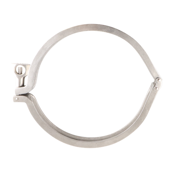 Clamp, heavy-duty two-piece design for a 10-inch tri-clamp connection, double pin style, made of 304 stainless steel.
