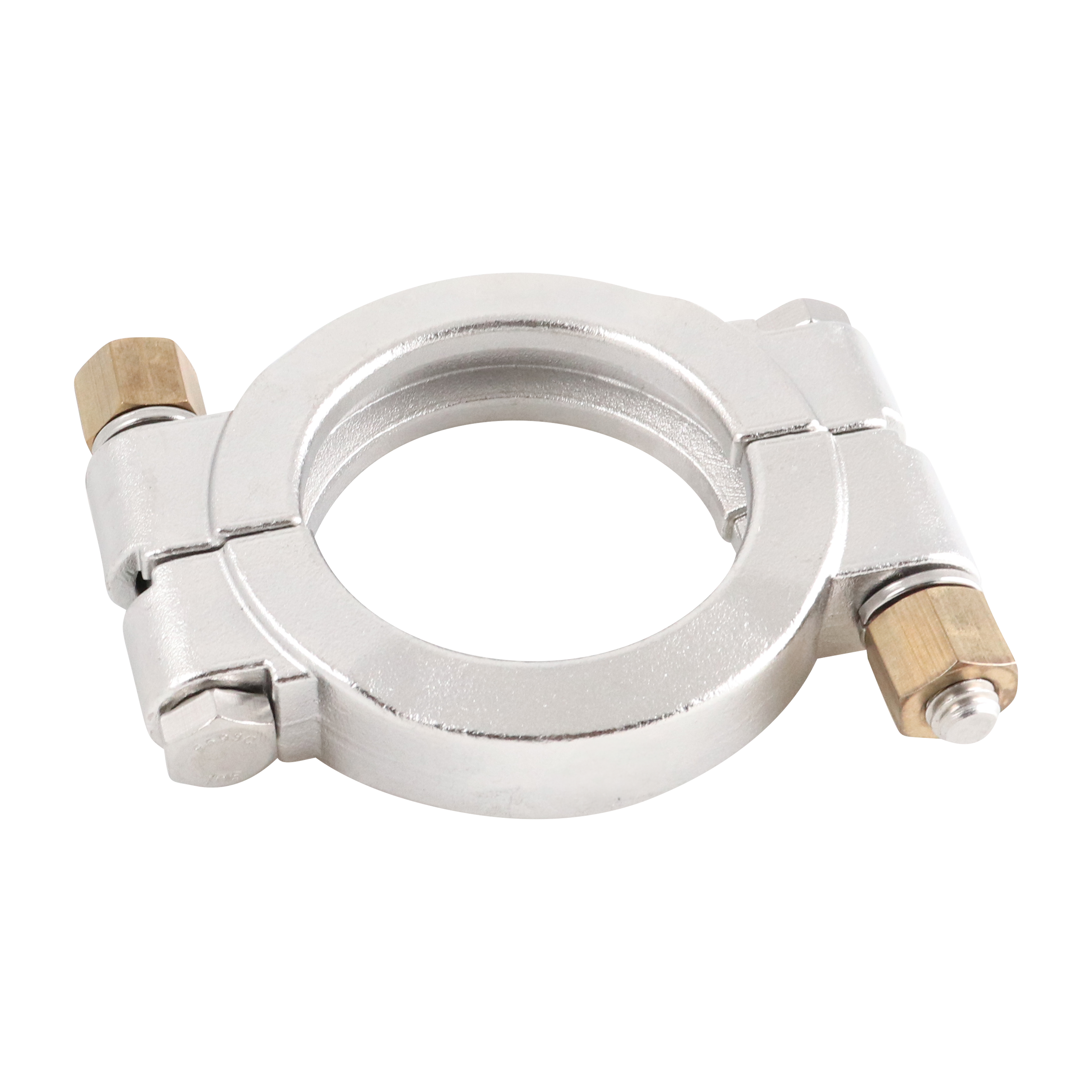 High-pressure block-style clamp, compatible with 1-inch and 1.5-inch Tri-Clamp connections, crafted from 304 stainless steel for durability.
