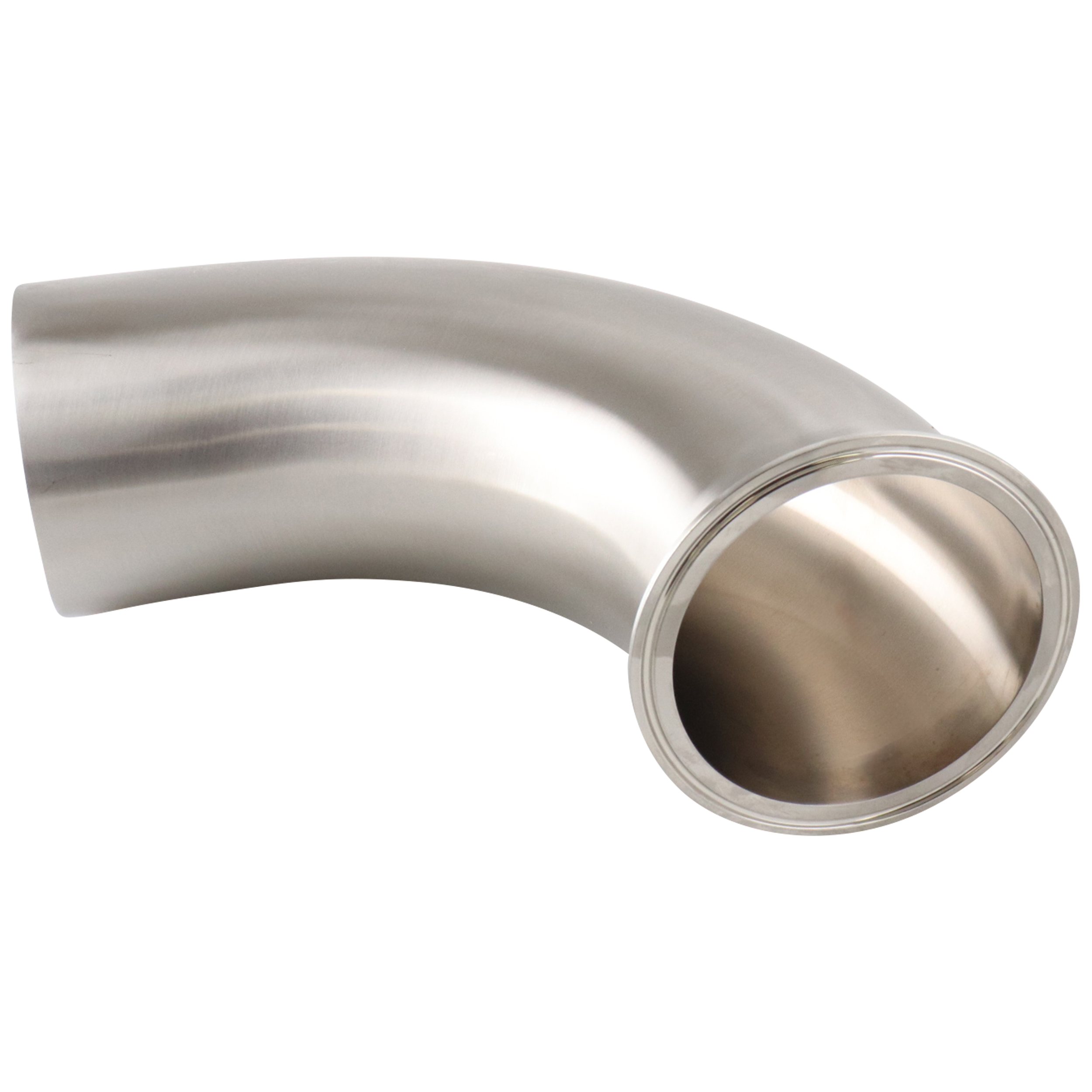 90-degree elbow, 4-inch Tri-Clamp to butt-weld, made from 316L stainless steel, with 20RA interior and 32RA exterior surface finish, SF1 BPE compliant

