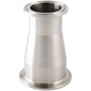 concentric reducer, 2-inch x 1.5-inch Tri-Clamp, made from 316L stainless steel, with 3.5-inch overall length, 20RA interior and 32RA exterior surface finish, SF1 BPE compliant
