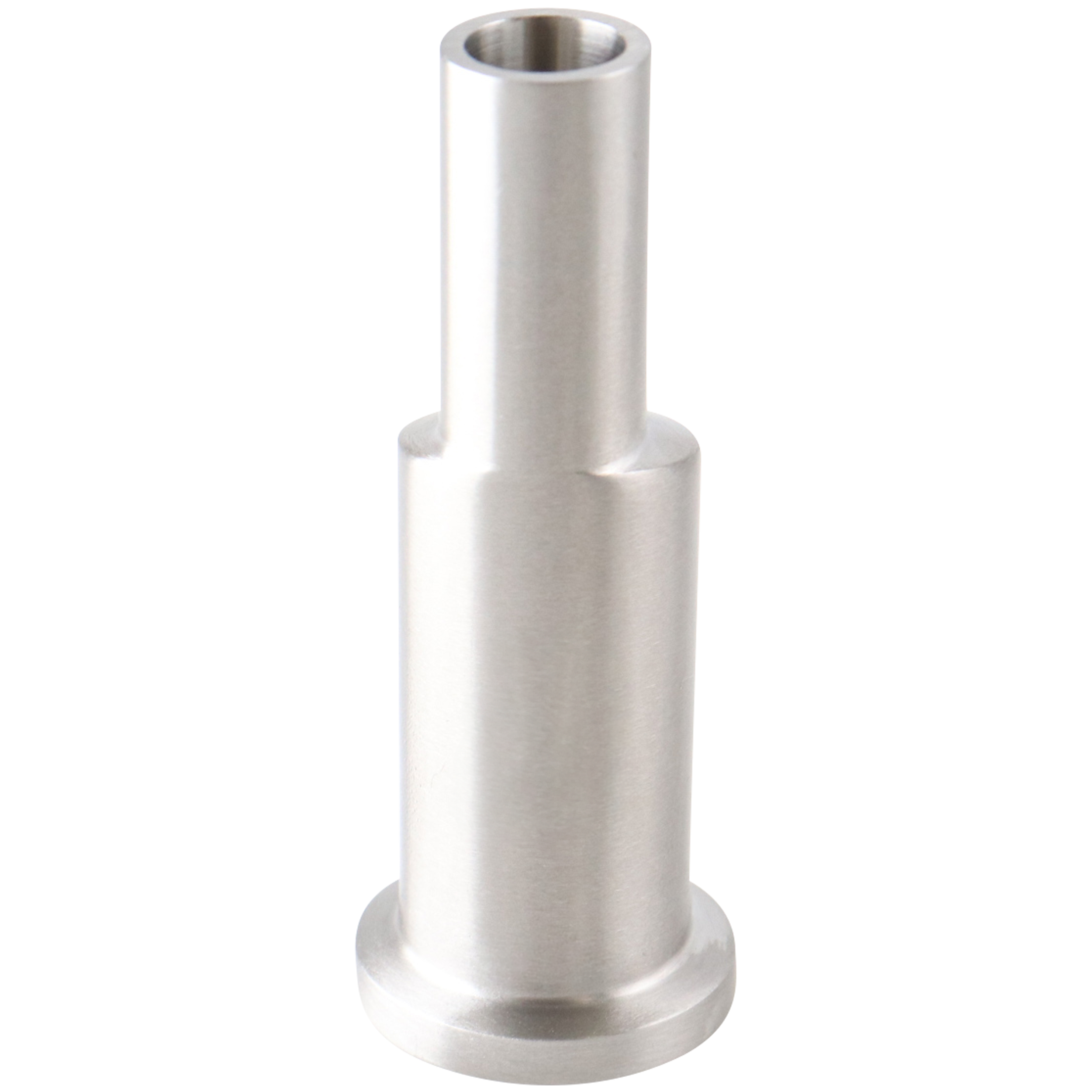 Eccentric reducer 0.75" x 0.5" tri-clamp x butt weld, 2.625" overall length, 20Ra inner diameter, 32Ra outer diameter, SF1 bpe finish
