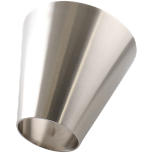 Concentric reducer with 6-inch by 3-inch butt weld connections, made of 316L stainless steel, 5.5-inch overall length, with a 32RA internal and outer finish.