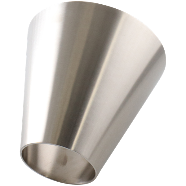 Concentric reducer with 6-inch by 3-inch butt weld connections, made of 316L stainless steel, 5.5-inch overall length, with a 32RA internal and outer finish.