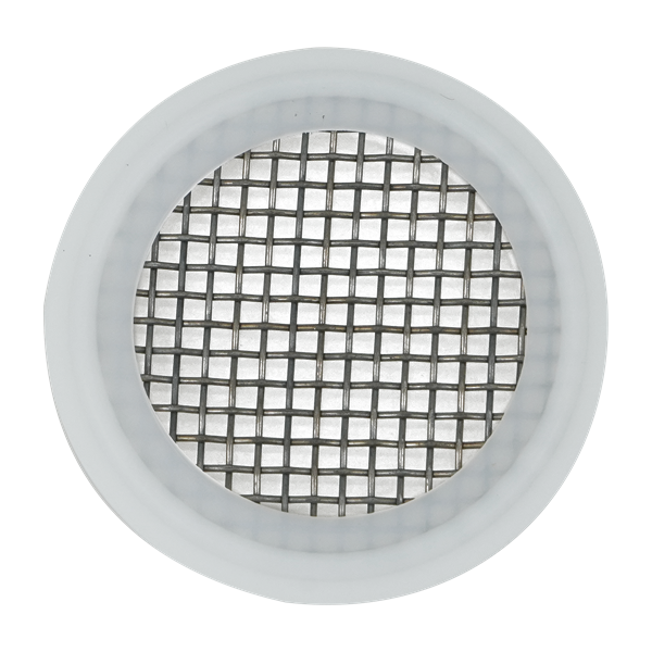 Screen Gasket, 1.5-inch Tri-Clamp, made of Polytetrafluoroethylene (PTFE/Teflon), USP Class VI compliant, with 10-mesh screen.