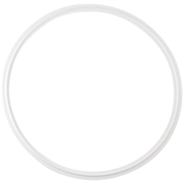 Flanged gasket for 8-inch tri-clamp connections, made from white silicone.