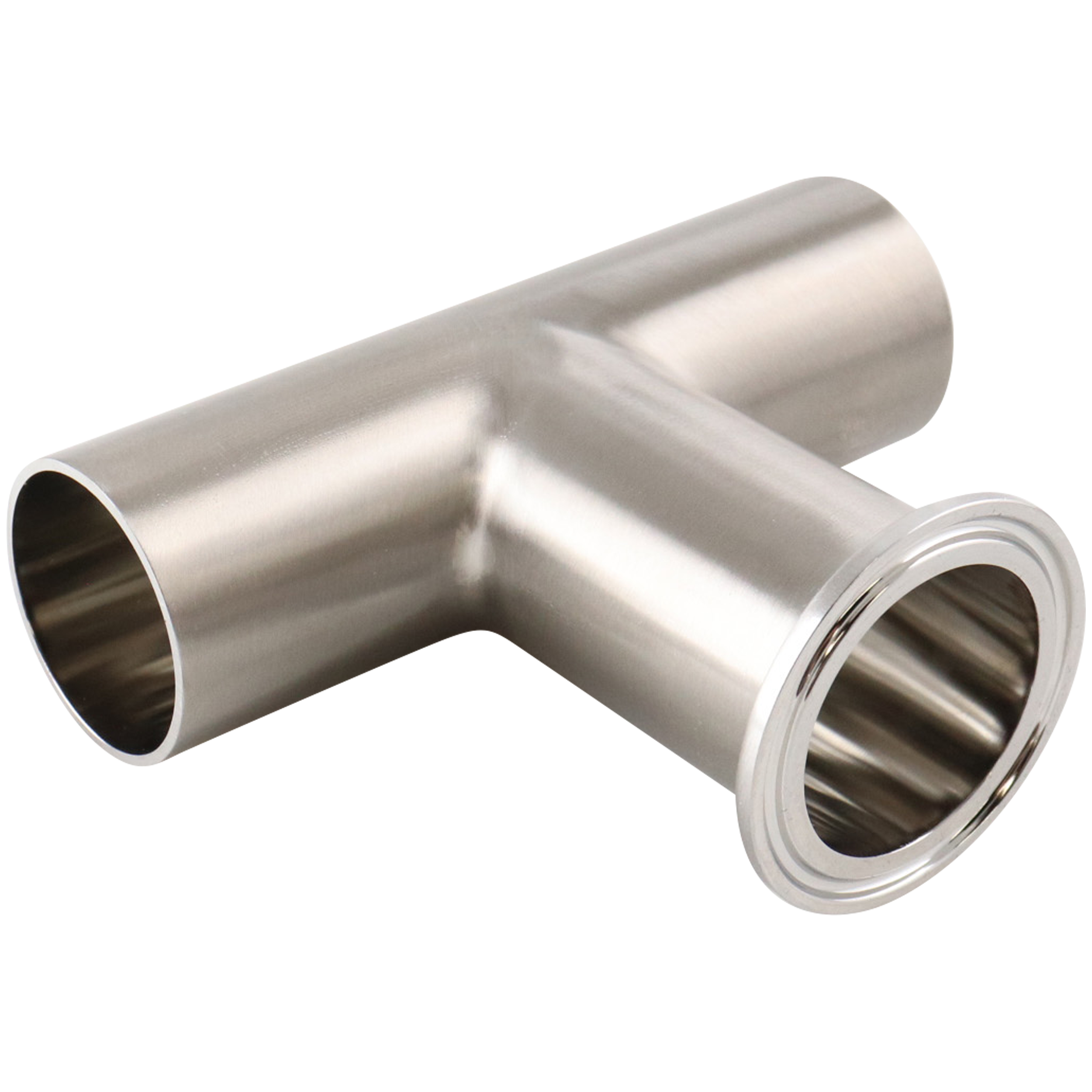 Tee fitting with dimensions 1.5 inches, featuring a butt-weld run and a tri-clamp branch, made from 316L stainless steel, with a 15RA internal electropolished finish, 32RA outer finish, and SF4 BPE compliance.