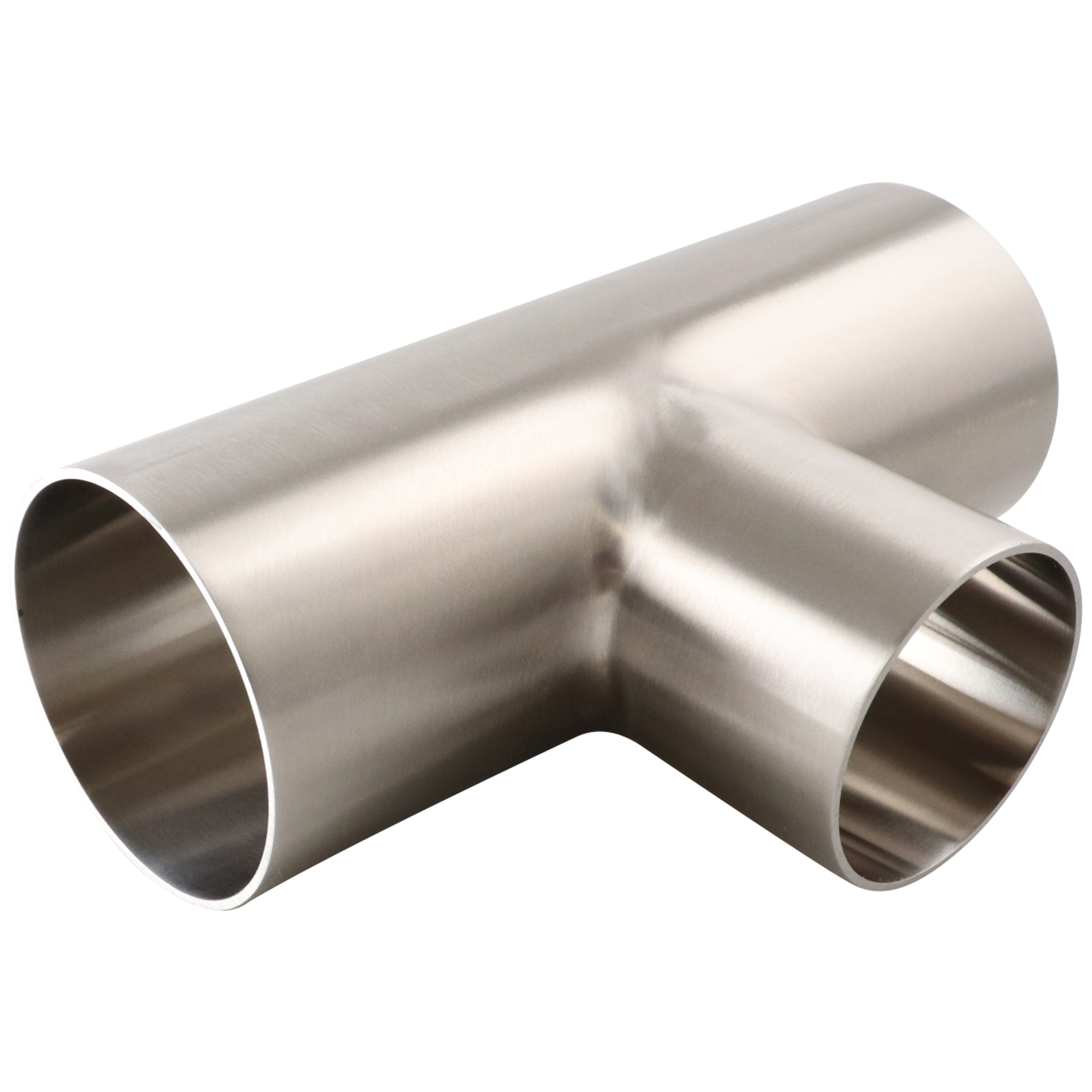 Reducing Tee, 2.5-inch x 2-inch, Butt Weld connection, made of 316L stainless steel, 20RA inner diameter surface finish, 32RA outer diameter surface finish, SF1 BPE compliant.