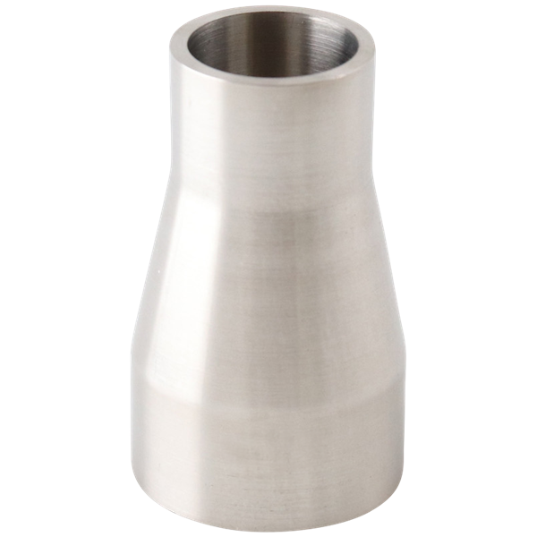 Adapter: 0.75-inch schedule 40 pipe to 0.75-inch butt weld tube, made from 316L stainless steel, 1.75-inch overall length.
