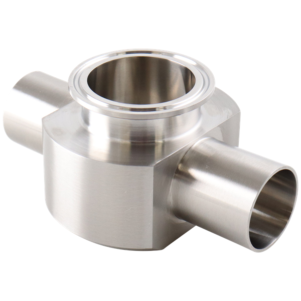 Instrument Tee, 1.5-inch x 2-inch, Butt Weld to Tri-Clamp connection, made of 316L stainless steel, 20RA internal surface finish, 32RA external finish, SF1 BPE compliant.