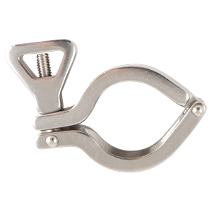 Clamp for I-Line or Q-Line, compatible with 1-inch and 1.5-inch connections, featuring a wing nut design, made from 304 stainless steel.
