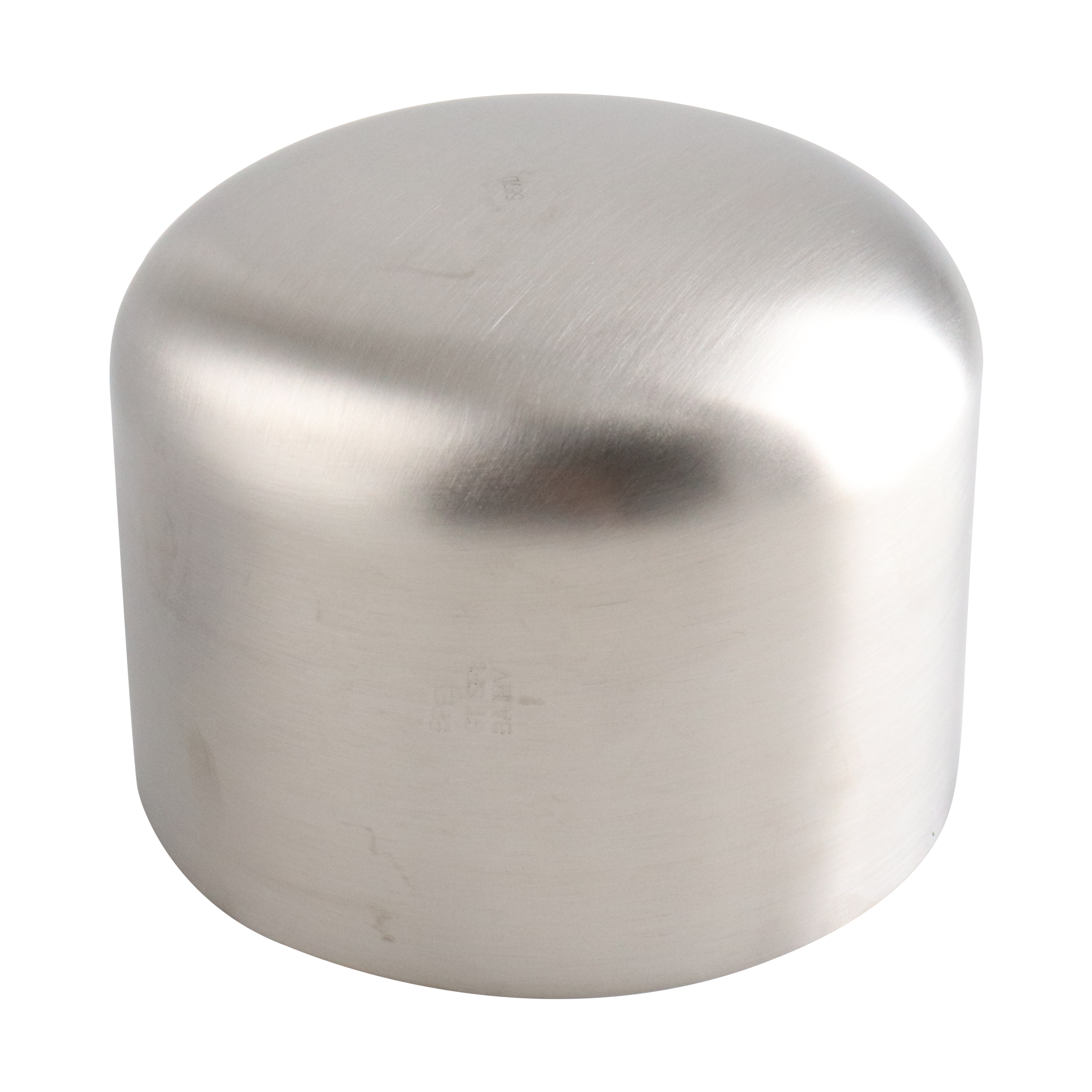 Cap, 4-inch butt weld connection, made of 316L stainless steel, with a 20RA inner diameter finish and 32RA outer diameter finish, SF1 BPE compliant.