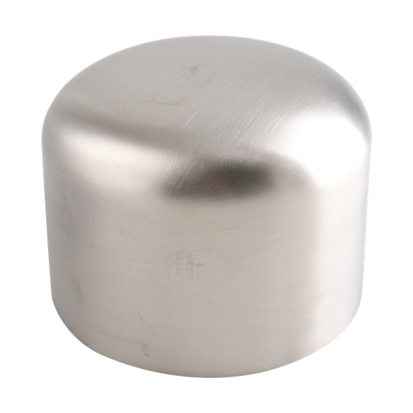 Cap, 4-inch butt weld connection, made of 316L stainless steel, with a 20RA inner diameter finish and 32RA outer diameter finish, SF1 BPE compliant.
