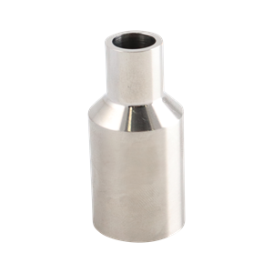 Adapter with a 0.5-inch schedule 10 pipe to 0.5-inch butt weld tube connection, made of 316L stainless steel, with a 1.75-inch overall length.