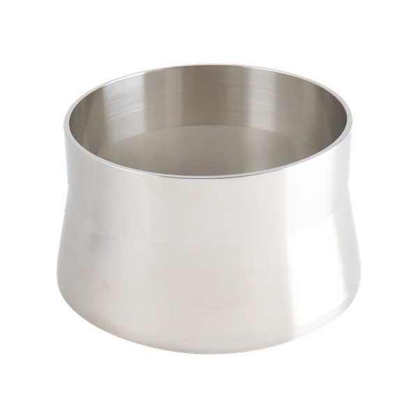 adapter, 4-inch Schedule 10 pipe to 4-inch butt-weld tube, made from 316L stainless steel, with 2.5-inch overall length