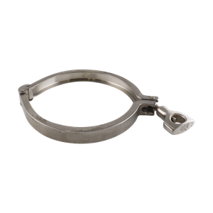 Air valve body clamp, 4-inch size, constructed from 304 stainless steel.