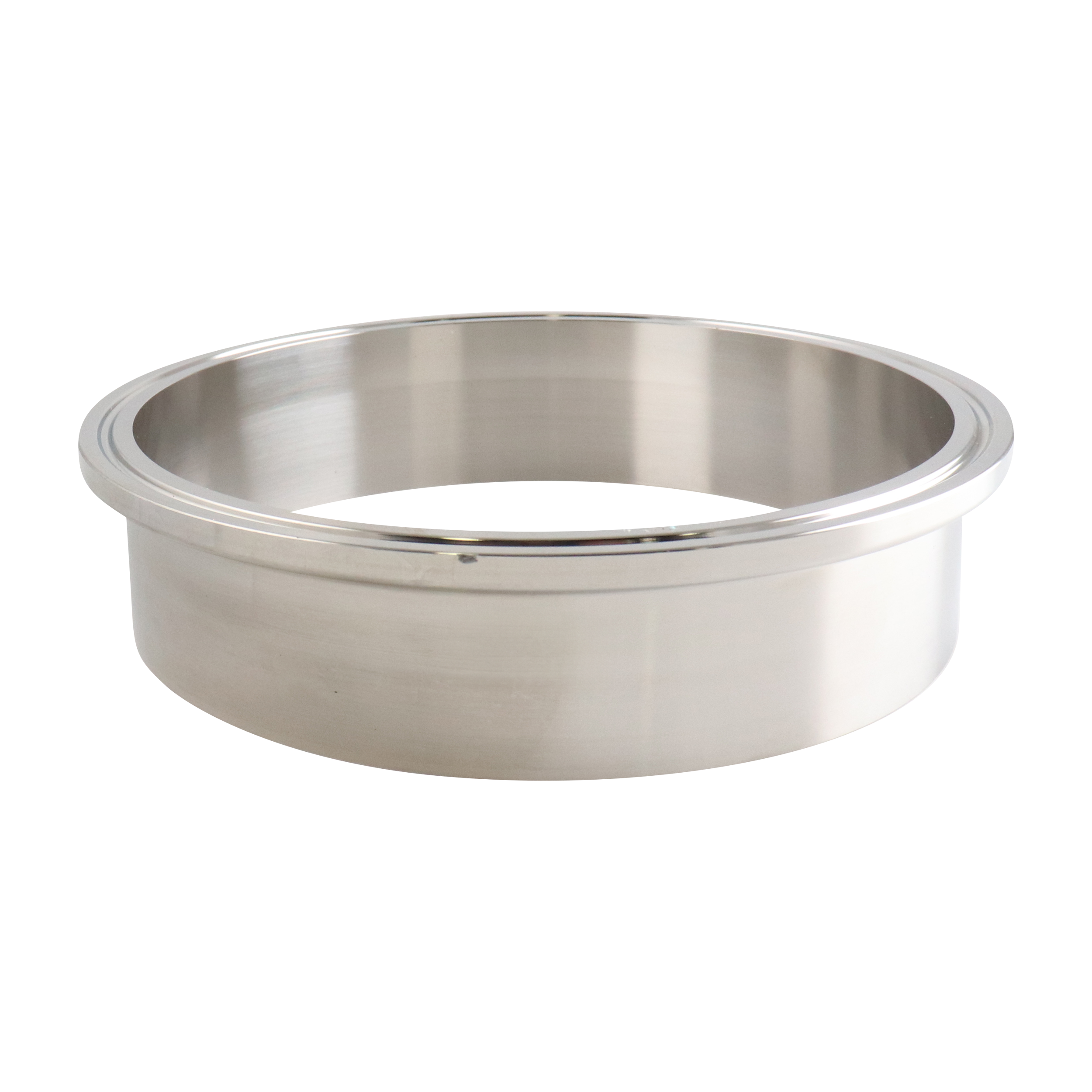 6-inch Tri-Clamp ferrule, made from 304 stainless steel, with 1.5-inch overall length and 32RA interior and exterior surface finish

