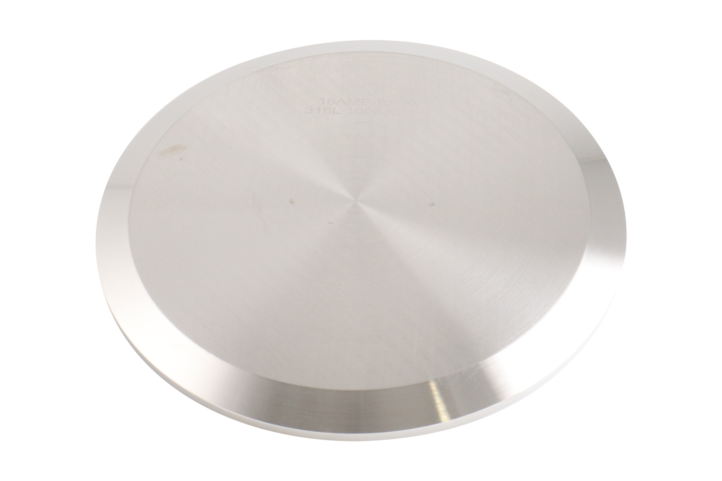cap, 8-inch Tri-Clamp, made from 316L stainless steel, with 32RA interior and exterior surface finish