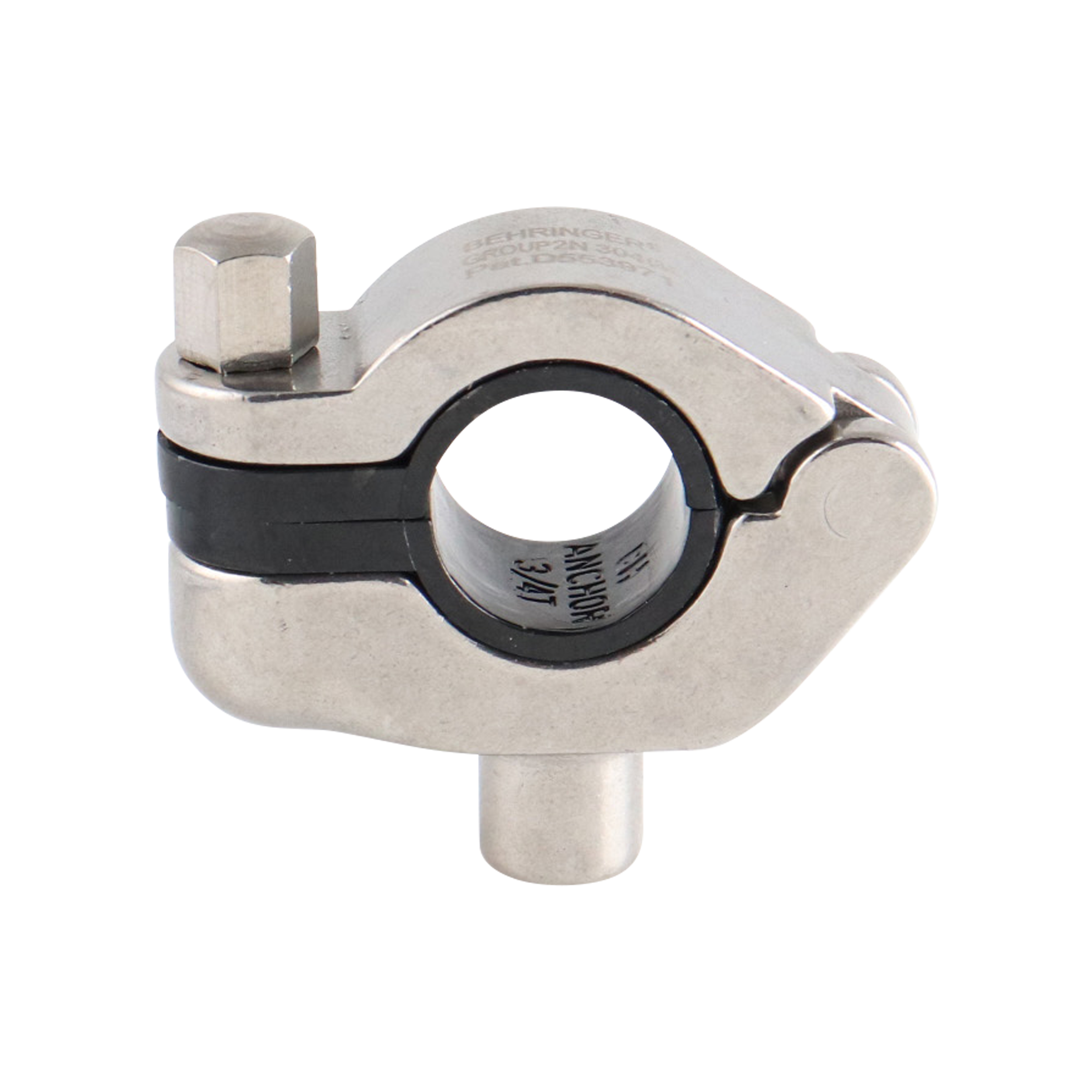 hanger CH for 0.75-inch tube with 3/8-inch threaded anchor and black insert, made from 304 stainless steel