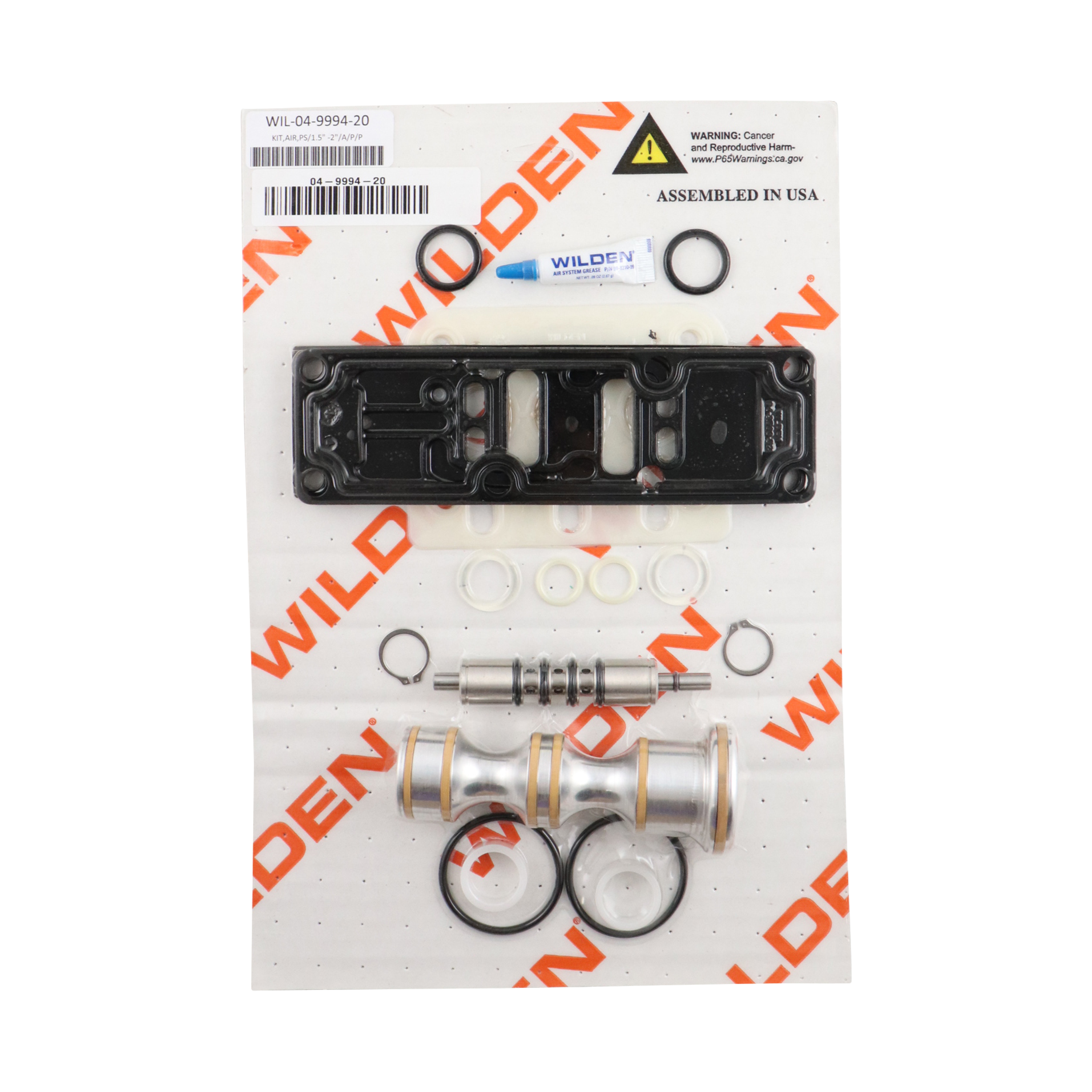 Air repair kit for 1.5-inch and 2-inch pumps, made with advanced poly PTFE materials, by Wilden.