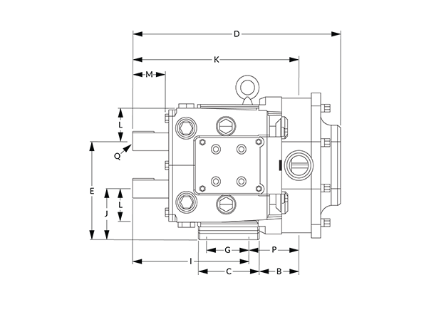 ZP Dimensional Diagram (Dimensions B, C, D, E, G, I, J, L, M, P, Q)