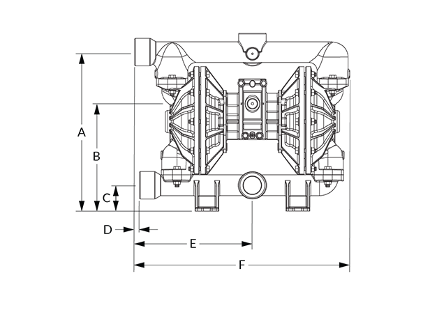 A150 Dimensional Diagram (Bolted, Dimensions A, B, C, D, E, and F)