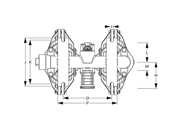 A200 Dimensional Diagram (Bolted, Dimensions I, J, K, L, M, N, O, and P)