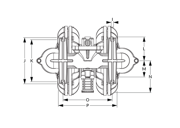 A300 Dimensional Diagram (Flanged, Dimensions I, J, K, L, M, N, O, and P)