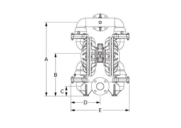 A300 Dimensional Diagram (Flanged, Dimensions A, B, C, D, and E)