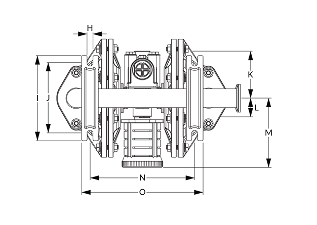 F100 Dimensional Diagram (Dimensions H, I, J, K, L, M, N, and O)