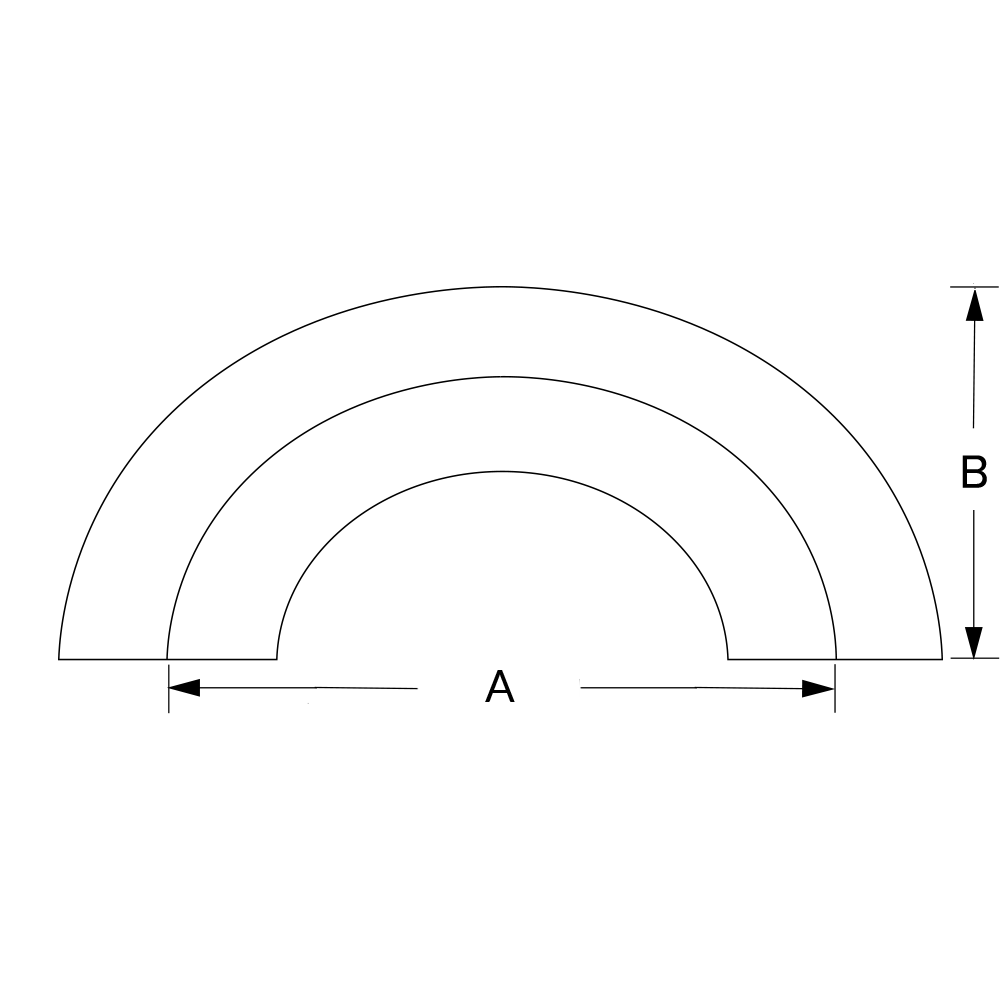 2WUL Butt Weld 180 Bend Dimensional Diagram